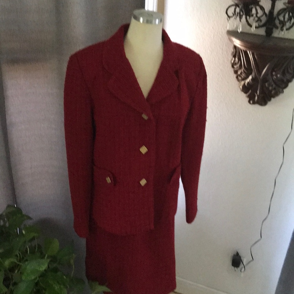 Red suit and skirt combo